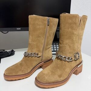 Vince Camuto Brown Suede Chain Heeled Boots